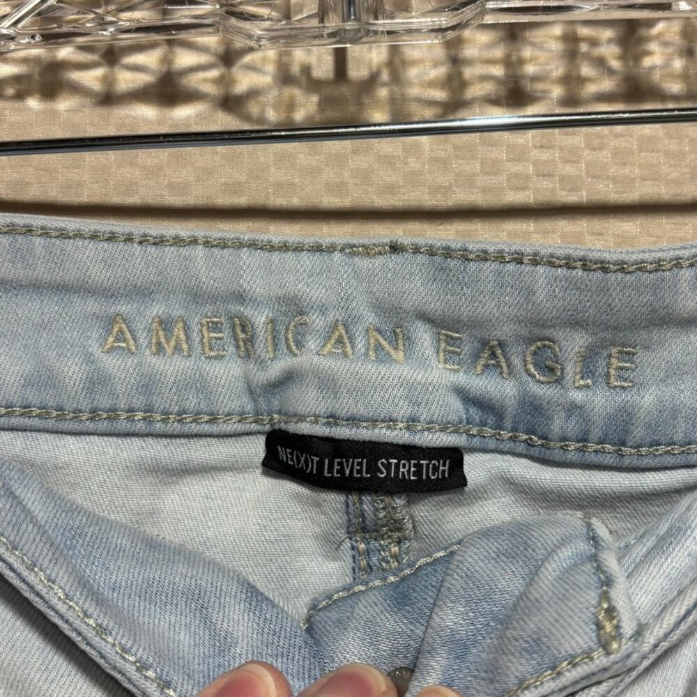 American Eagle Outfitters Heavy Distressed Ripped Light Wash Jeans 14 X-Short - Picture 5 of 11
